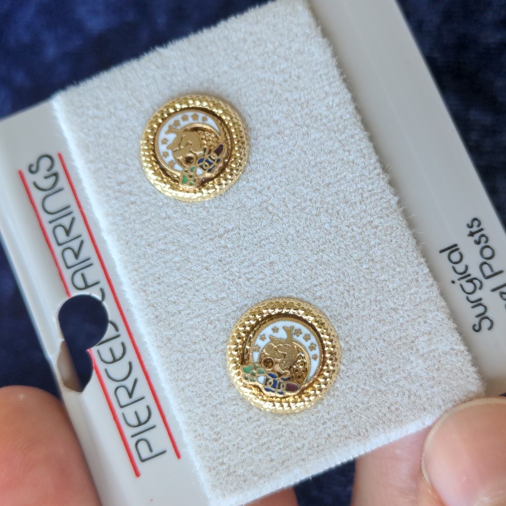 New 10K gold plated cloisonne stud earrings